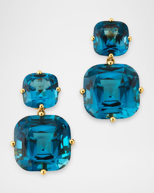 Gossip 18K Yellow Gold London Blue Topaz 2 Tier Cushion Cut Earrings